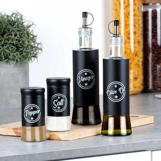 Vilde Vilde Öl- und Essigspender-Set mit Salz und Pfeffer Glas mit Fluss 300ml