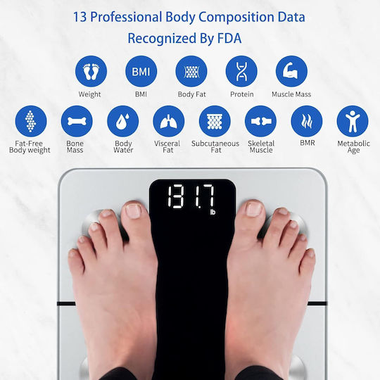 Vitafit Smart Badezimmerwaage 180kg mit Körperfettmessung & Bluetooth Silber