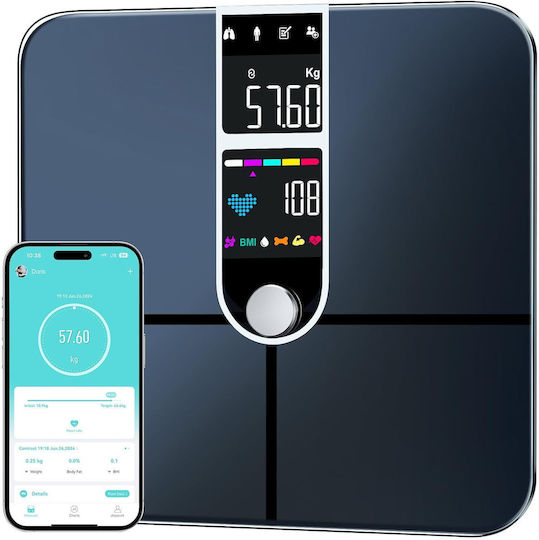 Jeetif Smart Cantar De Baie 180kg Cu Analizator De Grăsime Corporală Și Bluetooth Negru