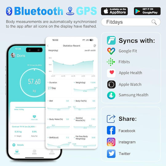 Jeetif Smart Cantar De Baie 180kg Cu Analizator De Grăsime Corporală Și Bluetooth Negru