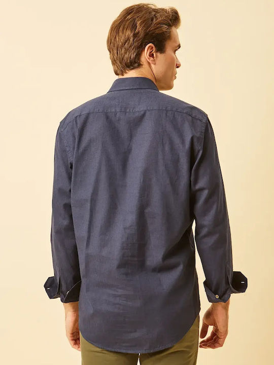 Long Sleeve Linen Shirt in Regular Fit Blue