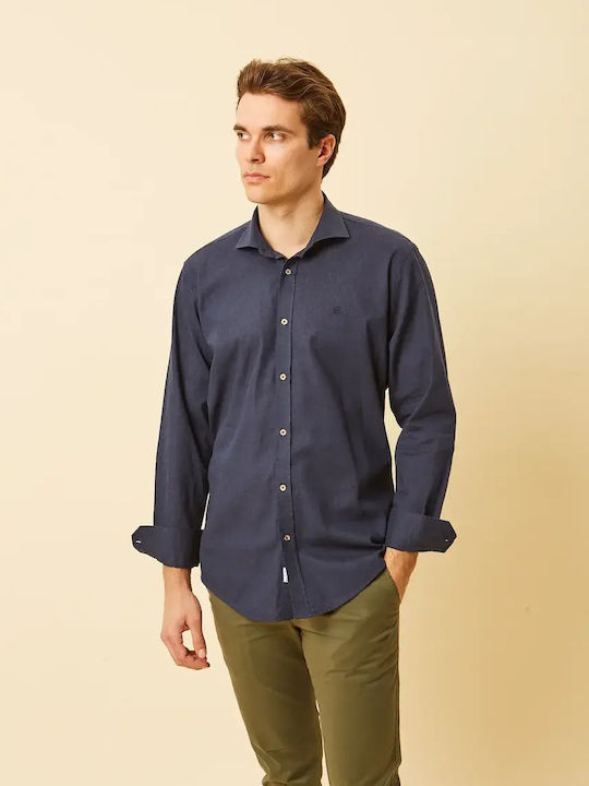 Long Sleeve Linen Shirt in Regular Fit Blue