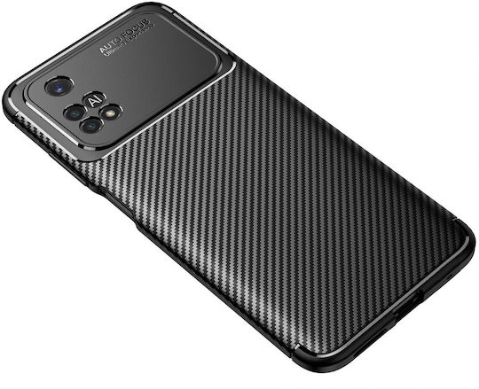 Forcell 4g Carbon Fiber Texture Back Cover Σιλικόνης / Tempered Glass Μαύρο (Poco M4 Pro)