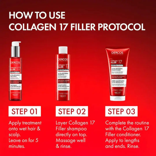 Vichy Dercos Collagen Filler Дълбоко Възстановяващ Шампоан Против Начупване на Коса 17 Обем Мл 200