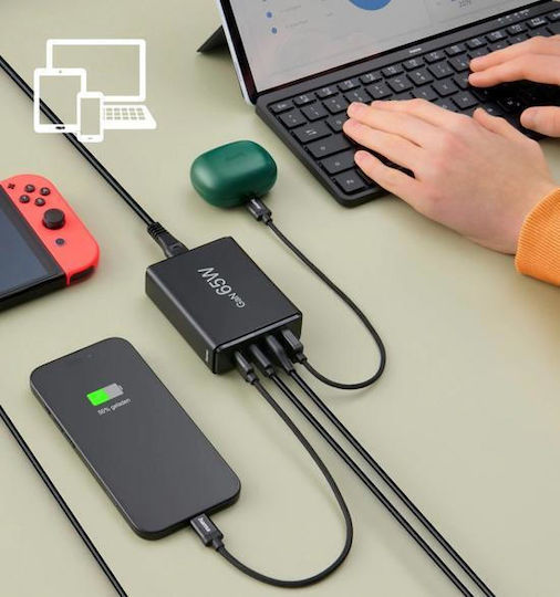HAMA GaN с 2 USB-A порта и 2 USB-C порта 65W Power Delivery Черен (00201979)
