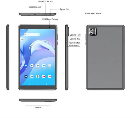 Pritom B8 5G 8Инчове Таблет (4GB/64GB) Сив