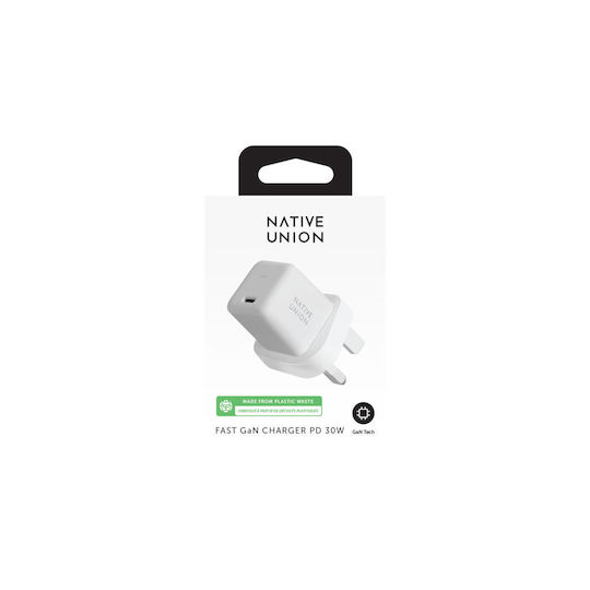 Native Union Φορτιστής Χωρίς Καλώδιο GaN με Θύρα USB-C 30W Power Delivery Λευκός (Fast UK)