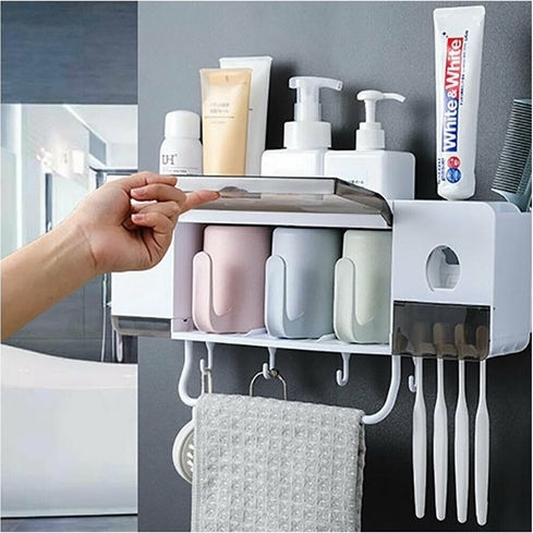 Bază de Susținere pentru Periuță de Dinți cu Dozator Automat de Pastă de Dinți din Plastic cu Ventuză Albă 9789377301033