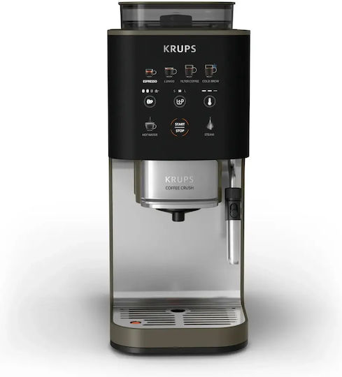 Krups Αυτόματη Μηχανή Espresso 1450W Πίεσης 15bar για Cappuccino με Μύλο Άλεσης Ασημί SA403BE0