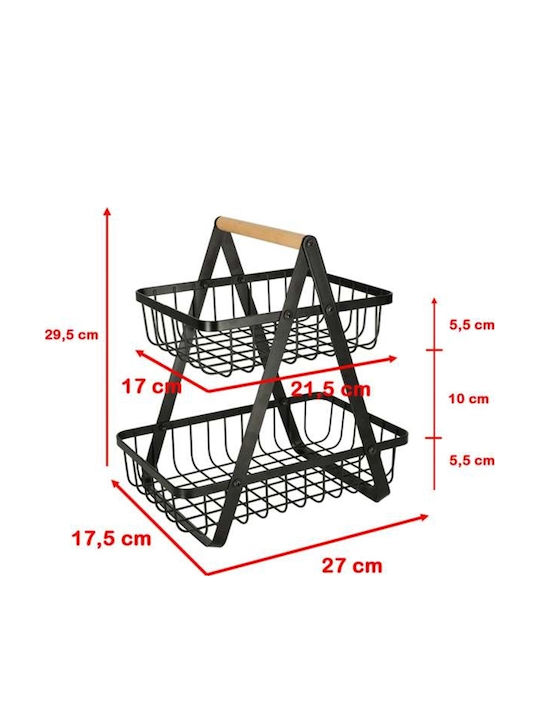 Fructieră Metalică 2 Nivele Neagră 27x17x29.5cm