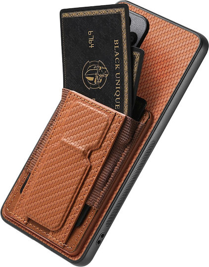 Forcell Xiaomi Redmi Note 14 Pro Plus 5g Carbon Fiber Fold Stand Card Silicone Case Brown