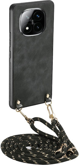 Forcell Xiaomi Redmi Note 14 Pro Plus 5g Vintage Back Cover Strap Silicone Case Black