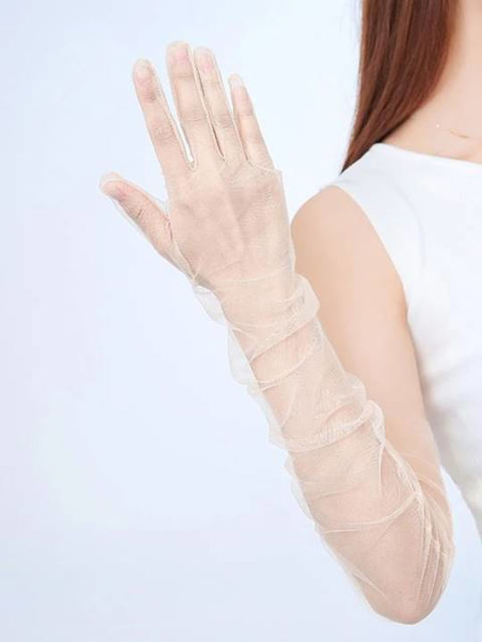 Long Tulle Lace Bridal Gloves Universal Size White
