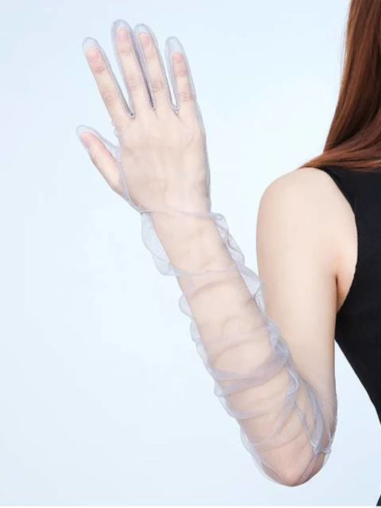 Long Tulle Lace Bridal Gloves Universal Size White