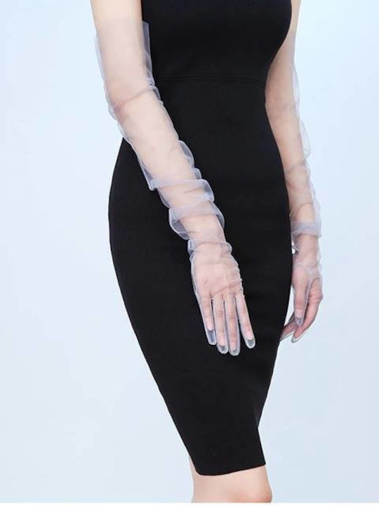 Long Tulle Lace Bridal Gloves Universal Size White