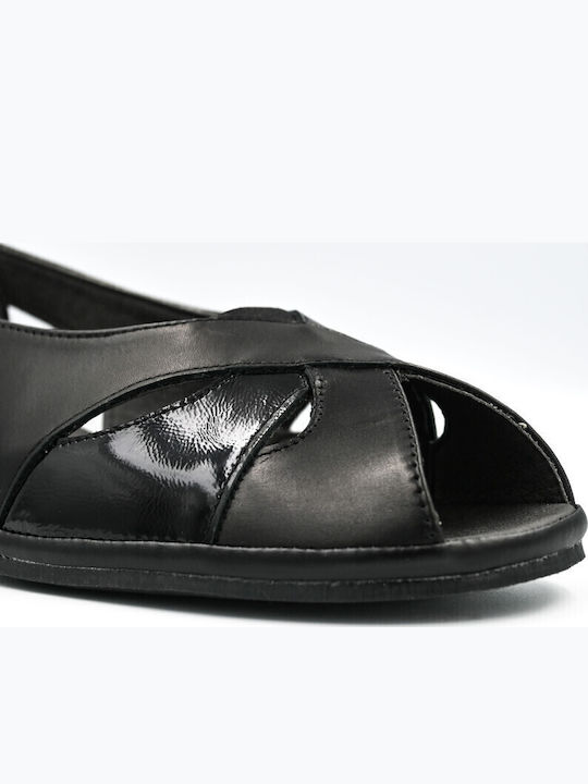 2570 Leder Flache Damen Anatomisch Schwarz Sandalen