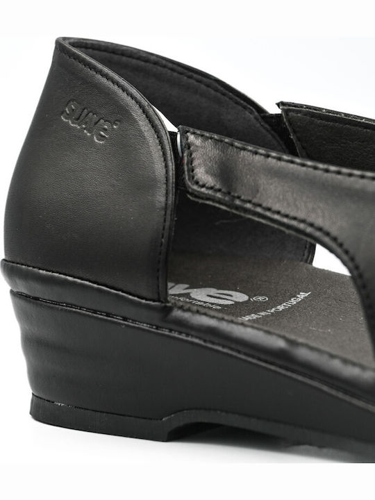2570 Leder Flache Damen Anatomisch Schwarz Sandalen