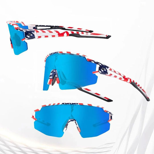 Rockbros Cycling Glasses with Blue Frame & Polarized Lenses