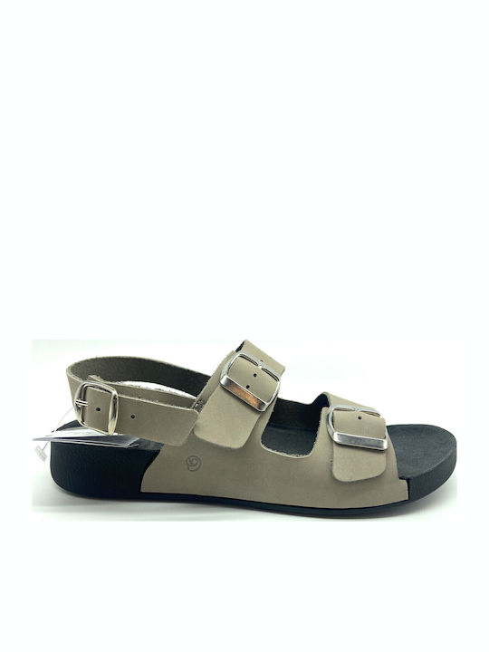 Leder Flache Sandalen für Damen Anatomisch in Gray Farbe