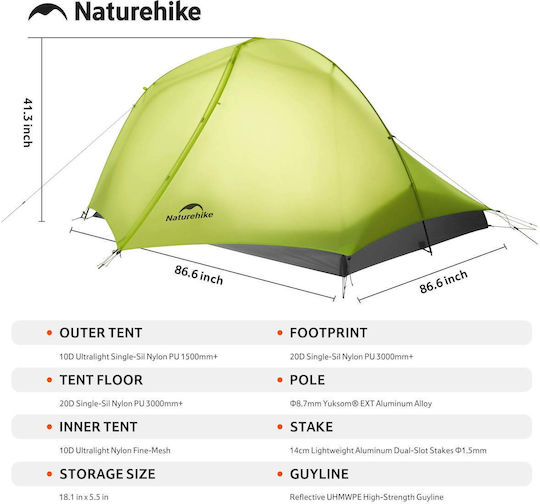 Naturehike Star Trail EXT 2 Camping Tent Igloo Yellow 3 Seasons for 2 People 220x220x105cm