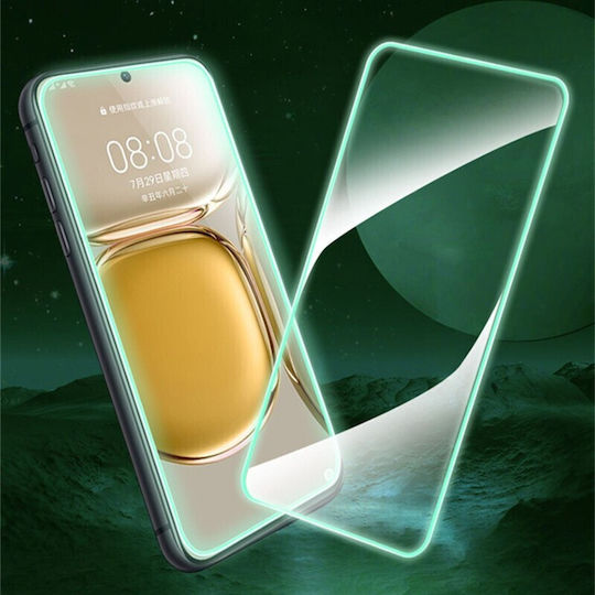 Folie Protectie Ecran Tempered Glass Apple iPhone 15 Pro Flippy Luminous Neon Fosforescent Margine Din Silicon Mat Anti-Amprente Protectie Completa 9h Verde
