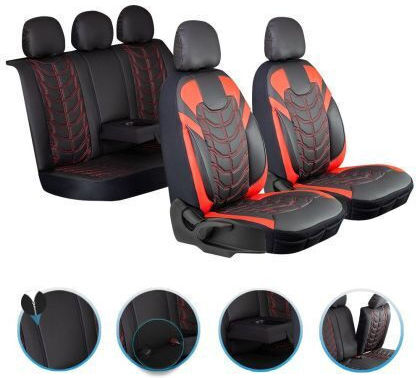 3d Δερμάτινα Καλύμματα Καθισμάτων Streetech Classy Μαύρο Κόκκινες Λεπτομέρειες
