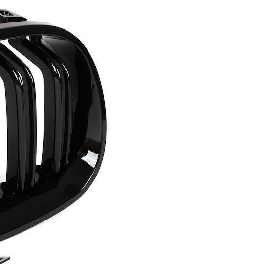 BMW 5 E60 E61 03-10 Kühlergrill Zwischen Scheinwerfern Nieren Links + Rechts Set Schwarz Glänzend Doppelstange Gebogene Lamellen Auto Dekorative Masken