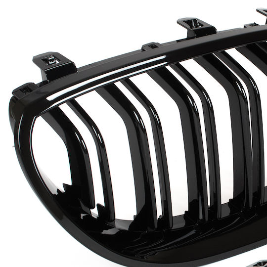 BMW 5 E60 E61 03-10 Kühlergrill Zwischen Scheinwerfern Nieren Links + Rechts Set Schwarz Glänzend Doppelstange Gebogene Lamellen Auto Dekorative Masken