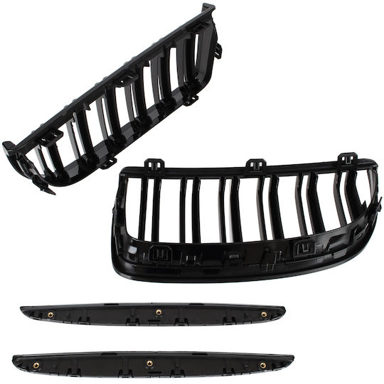 Bmw 3 E90 E91 04-09 Седан Комби Решетка Между Фаровете Бъбреци Ляво + Дясно Комплект Черни Лъскави Двойни Извити Ламели