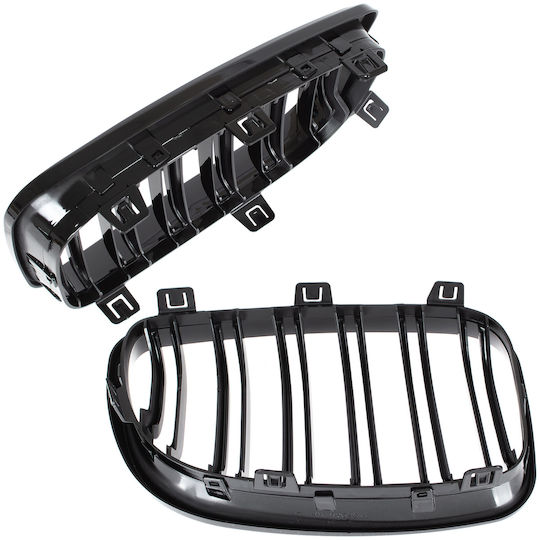 Bmw 1 E81 E82 E87 E88 07-11 Grille Between Headlights Kidneys Left + Right Set Black Glossy Double Bar