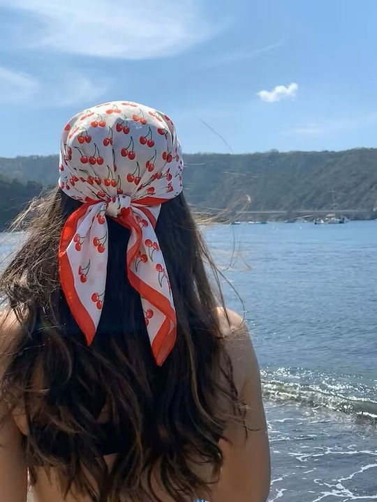 By Queen Playful & Feminine Σατέν Μαντήλι Cherry Print
