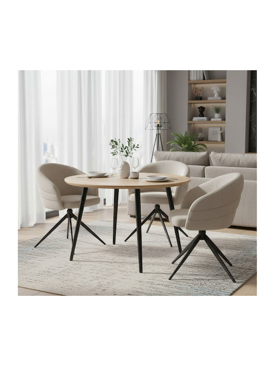 Dining Chair with Beige Fabric Upholstery