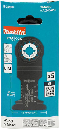 Makita Mt Bim Jigsaw Blade Deep Cutting 45mm X 45mm 20 Teeth C Tma087 5 Pcs