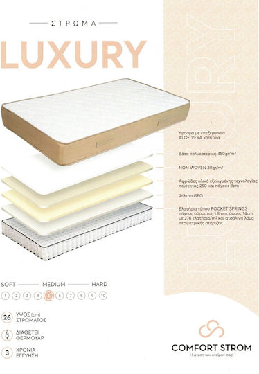 Comfort Strom Luxury Single Ergonomic Mattress Double-Sided 90x200x26cm with Independent Springs