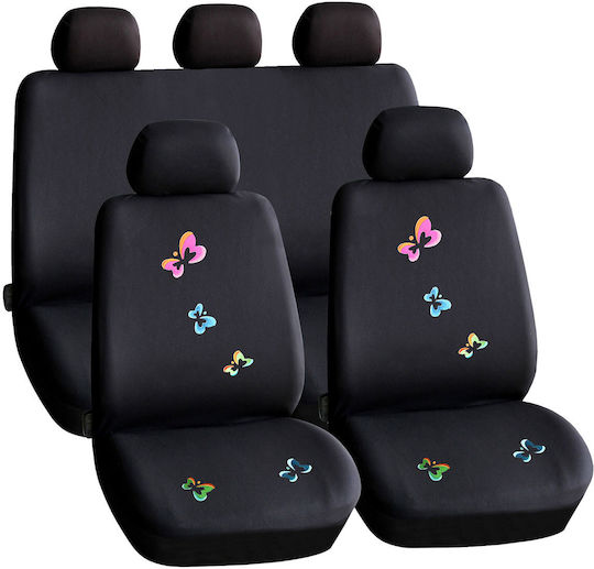 Set Universal De Huse Scaune Auto 9 Piese Negre Spalabile Fluturi Compatibile Cu Airbag
