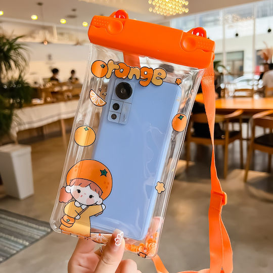 Waterproof Flippy Underwater Case Snowproof Universal Impermeable Phone Documents Lanyard Orange Girl Orange