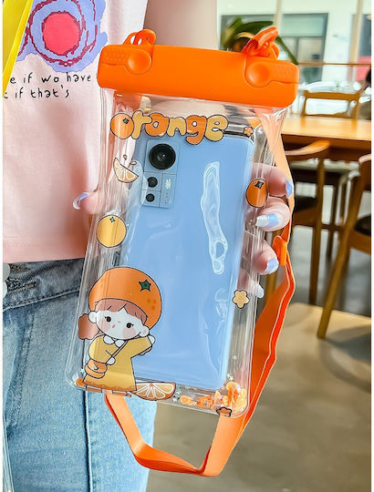 Waterproof Flippy Underwater Case Snowproof Universal Impermeable Phone Documents Lanyard Orange Girl Orange