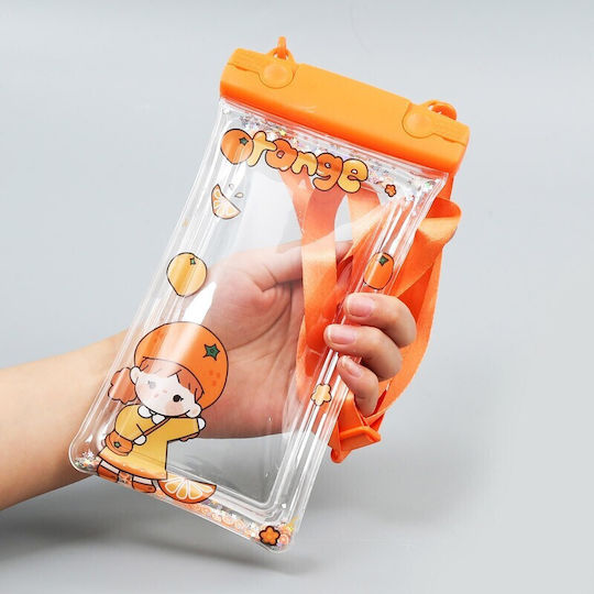 Waterproof Flippy Underwater Case Snowproof Universal Impermeable Phone Documents Lanyard Orange Girl Orange