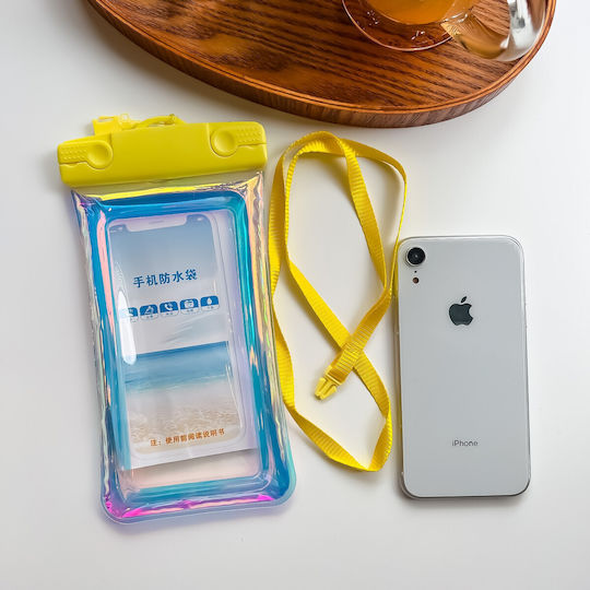 Holographic Waterproof Flippy Case Snowproof Universal Waterproof Lanyard Phone Documents Yellow