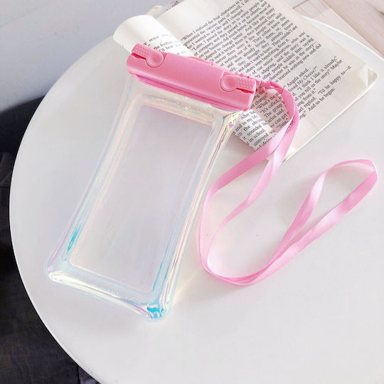 Holographic Waterproof Flippy Case Snowproof Universal Waterproof Lanyard Phone Documents Pink