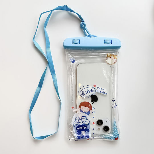 Flippy Glitter Kids Waterproof Underwater Case Snowproof Universal Lanyard Phone Documents Tea Girl Blue