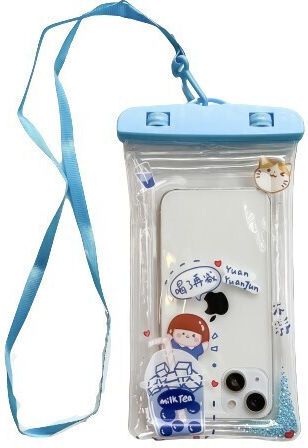 Flippy Glitter Kids Waterproof Underwater Case Snowproof Universal Lanyard Phone Documents Tea Girl Blue