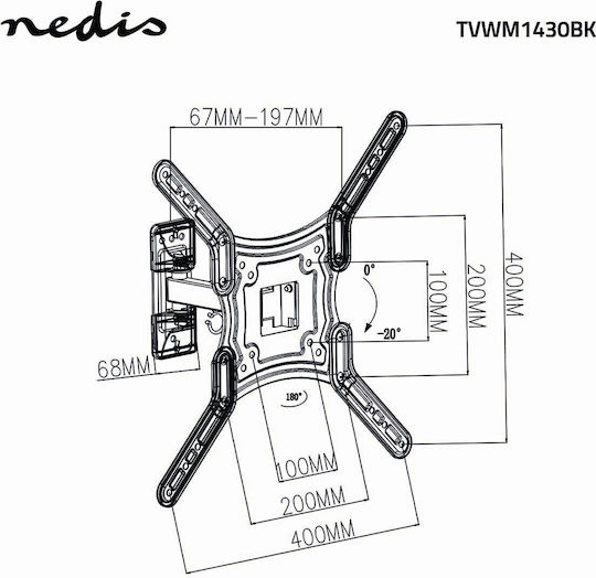 Nedis TVWM1430BK Βάση Τηλεόρασης Τοίχου με Βραχίονα έως 55" και 30kg Μαύρο