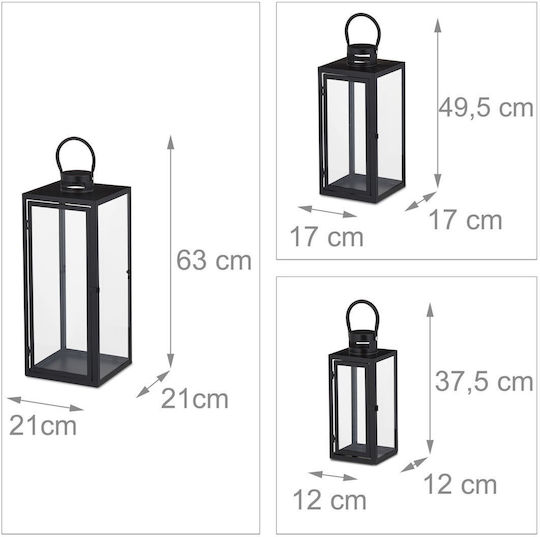 Relaxdays Set Lămpi De Veghe Metalice Negre 3 Bucăți