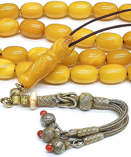 Roloi Komboloi Worry Beads with 33 Amber Beads Length 46cm Yellow