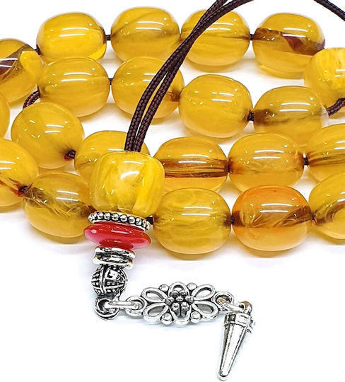 Roloi Komboloi Worry Beads with 21 Beads Made of Resin Length 27cm Yellow