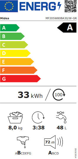 Midea Пералня 8 кг 1400 Оборота MF205W80BA30/W-GR