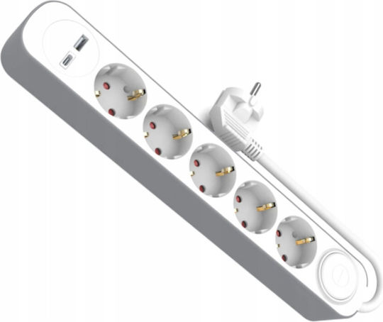 Fixed Extension Cord 5x Schuko Switch 1x Usb A 1x Usb C 1.5m Ps-570sws+usba+usbc/1.5 E W-30009