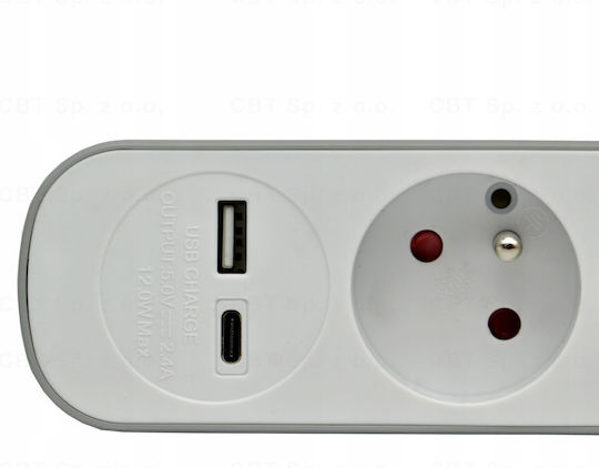 Fixed Extension Cord 5x Schuko Switch 1x Usb A 1x Usb C 1.5m Ps-570sws+usba+usbc/1.5 E W-30009