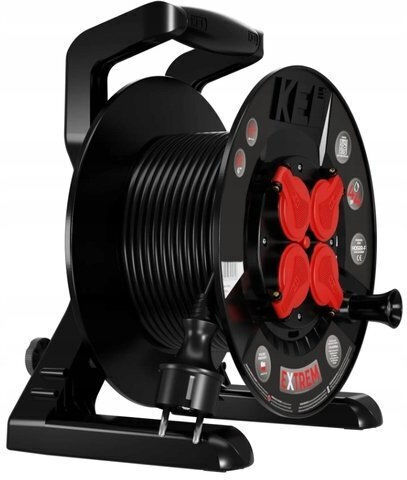 Extreme Line Reel Extension Cord 4 Sockets Switch Ip44 16a H05rr-f 3x1.5 15m Black W-100022